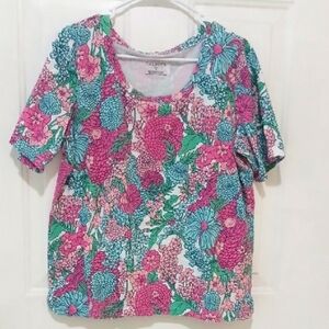 Talbots Pink and Green Floral Blouse